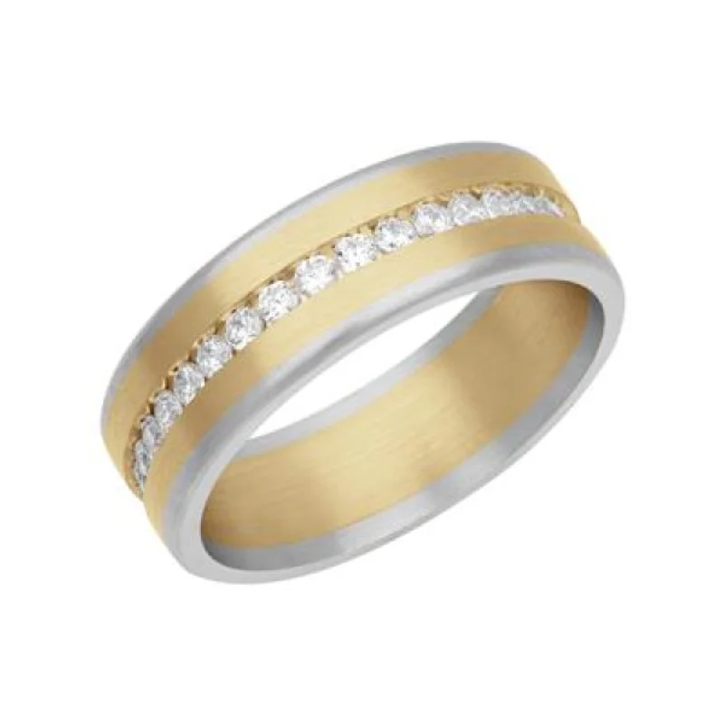 Men's Platinum & 18k Gold Wedding Band with Diamonds