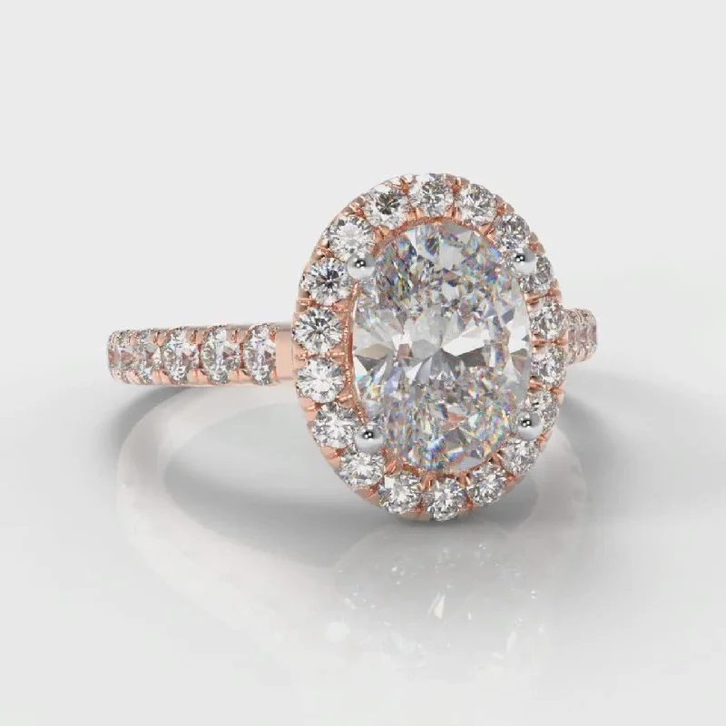 Micropavé Oval Diamond Halo Engagement Ring - Rose Gold