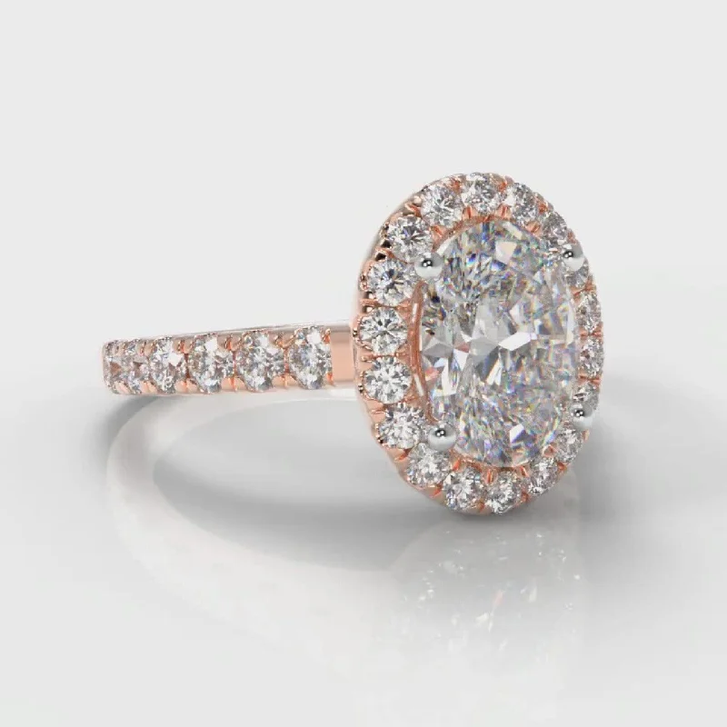 Micropavé Oval Diamond Halo Engagement Ring - Rose Gold