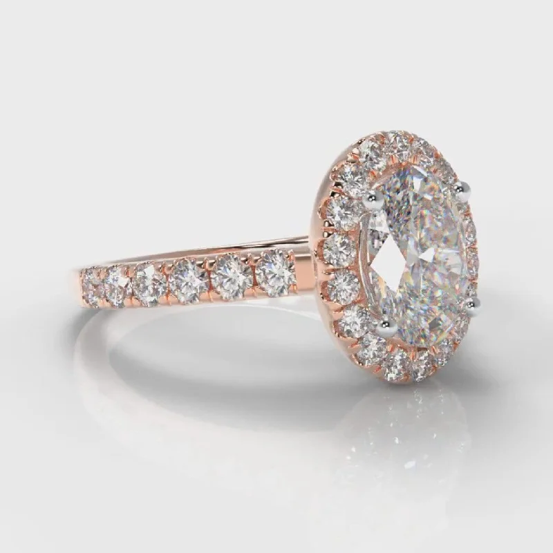 Micropavé Oval Diamond Halo Engagement Ring - Rose Gold