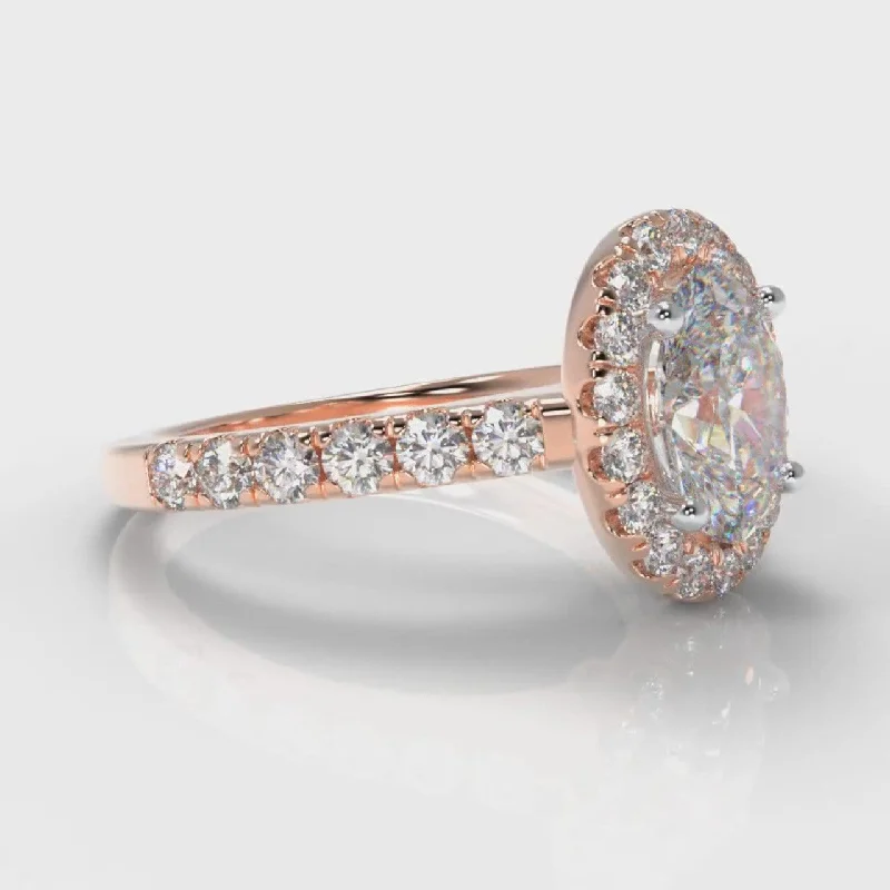 Micropavé Oval Diamond Halo Engagement Ring - Rose Gold