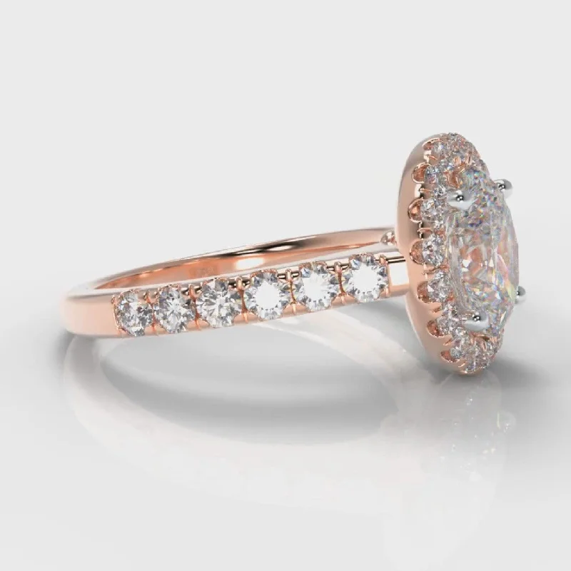 Micropavé Oval Diamond Halo Engagement Ring - Rose Gold