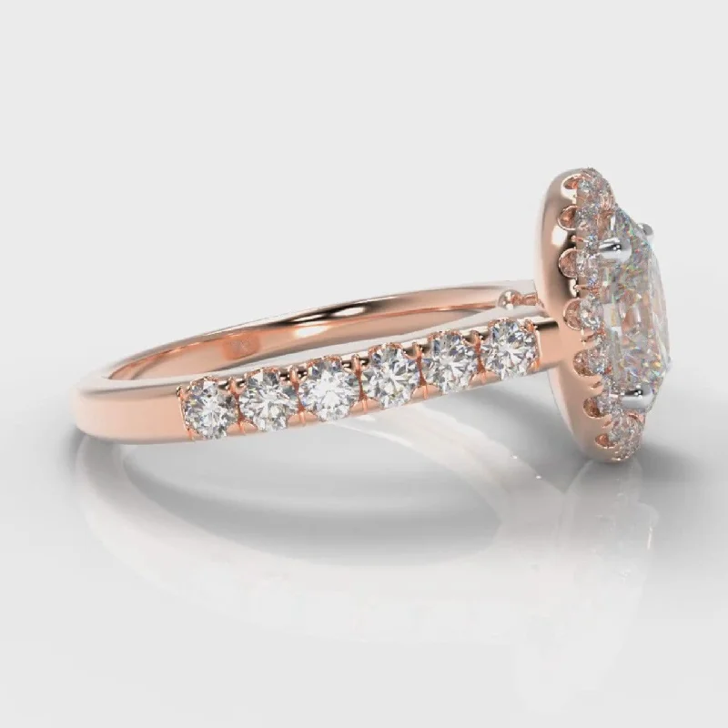 Micropavé Oval Diamond Halo Engagement Ring - Rose Gold