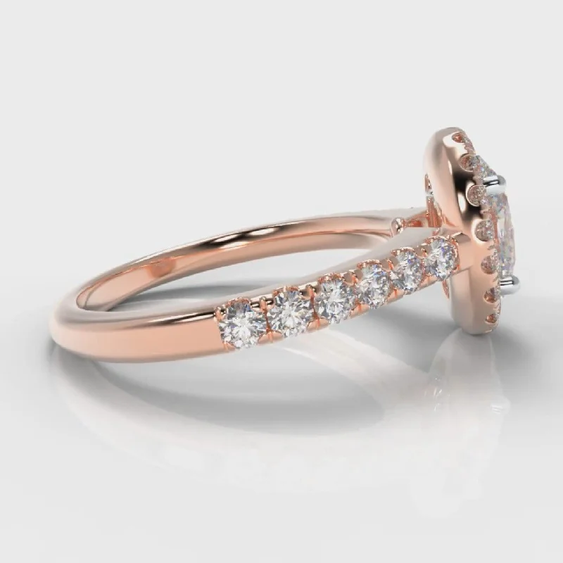 Micropavé Oval Diamond Halo Engagement Ring - Rose Gold