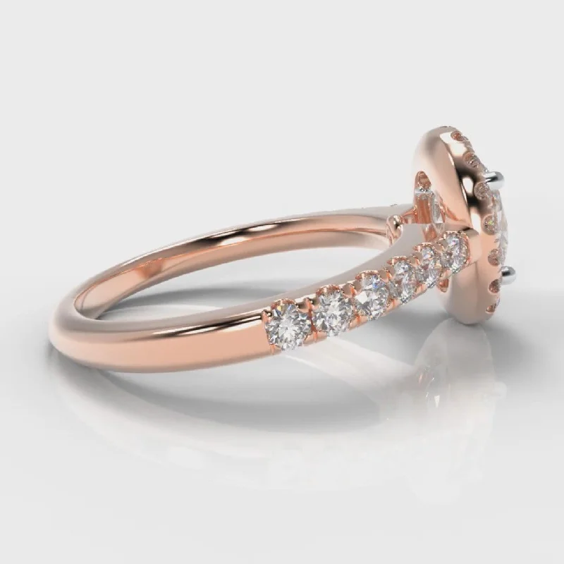 Micropavé Oval Diamond Halo Engagement Ring - Rose Gold