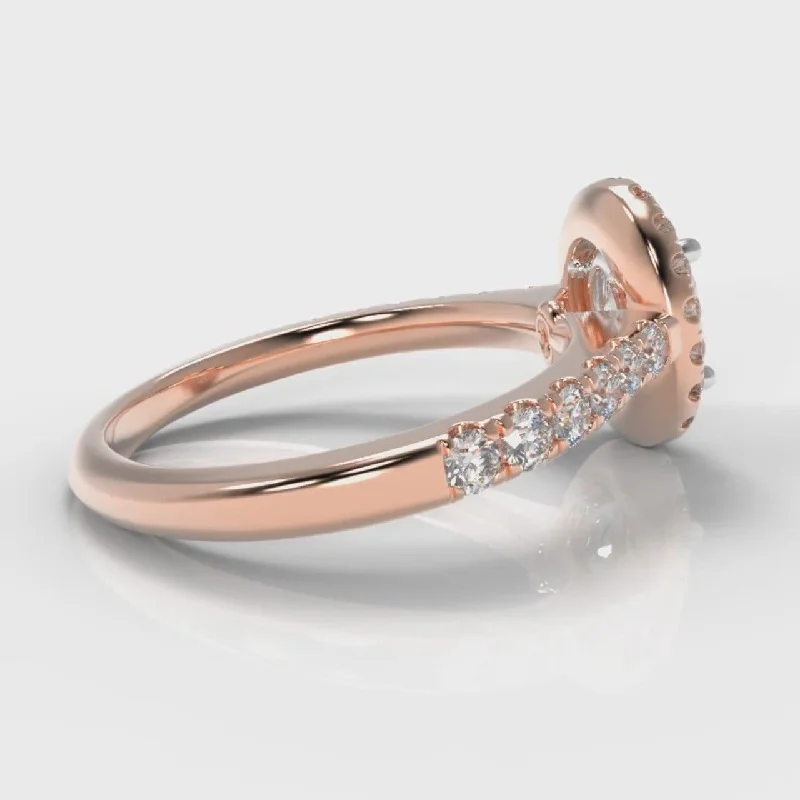 Micropavé Oval Diamond Halo Engagement Ring - Rose Gold