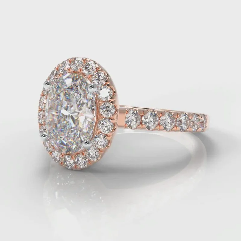 Micropavé Oval Diamond Halo Engagement Ring - Rose Gold