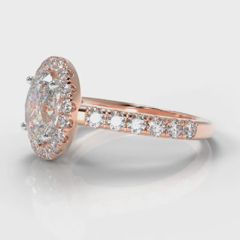 Micropavé Oval Diamond Halo Engagement Ring - Rose Gold