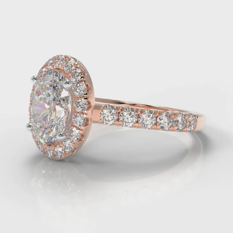 Micropavé Oval Diamond Halo Engagement Ring - Rose Gold