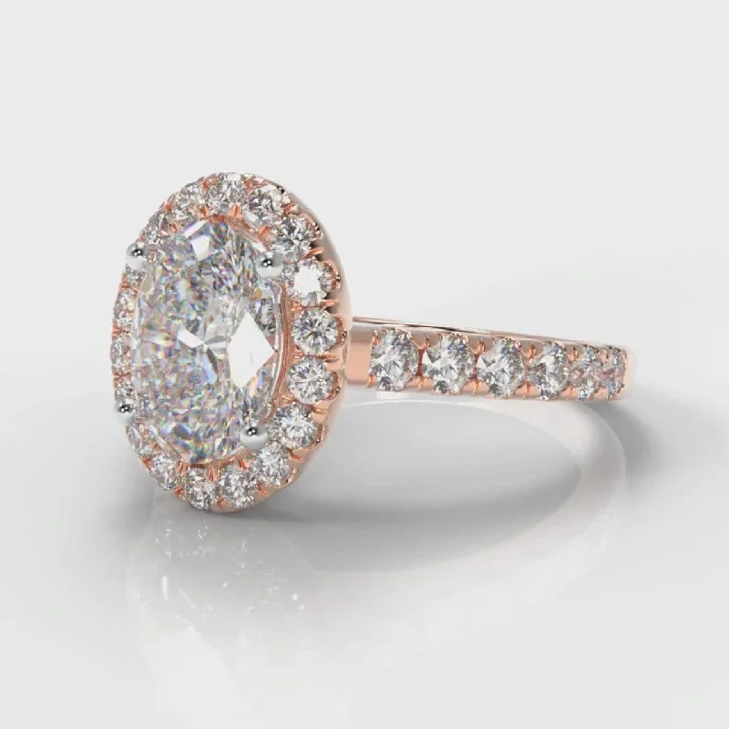 Micropavé Oval Diamond Halo Engagement Ring - Rose Gold