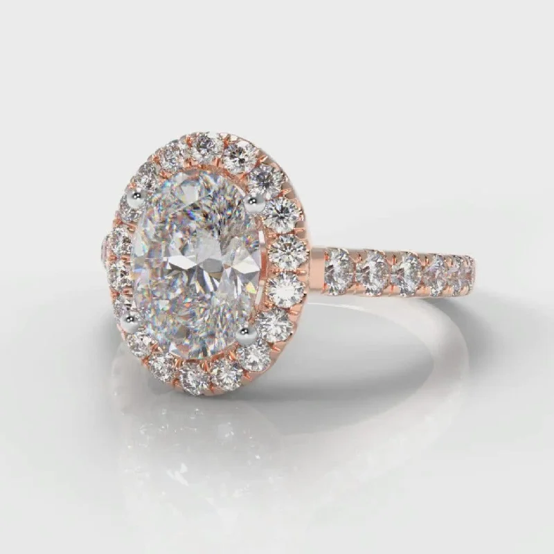 Micropavé Oval Diamond Halo Engagement Ring - Rose Gold