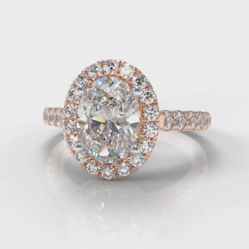 Micropavé Oval Diamond Halo Engagement Ring - Rose Gold