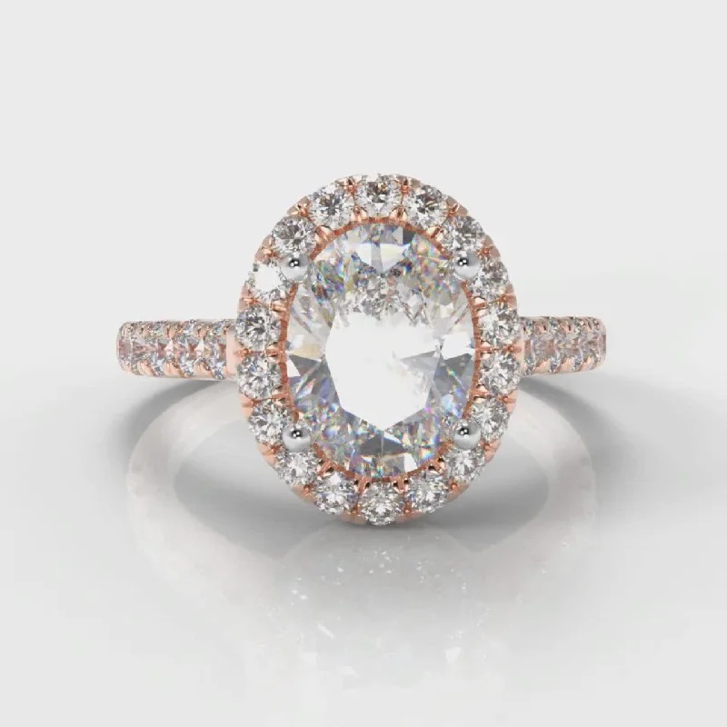 Micropavé Oval Diamond Halo Engagement Ring - Rose Gold