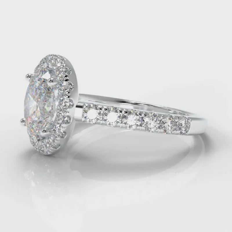 Micropavé Oval Diamond Halo Engagement Ring