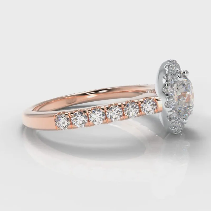 Micropavé Round Brilliant Cut Diamond Halo Engagement Ring - Two Tone Rose Gold