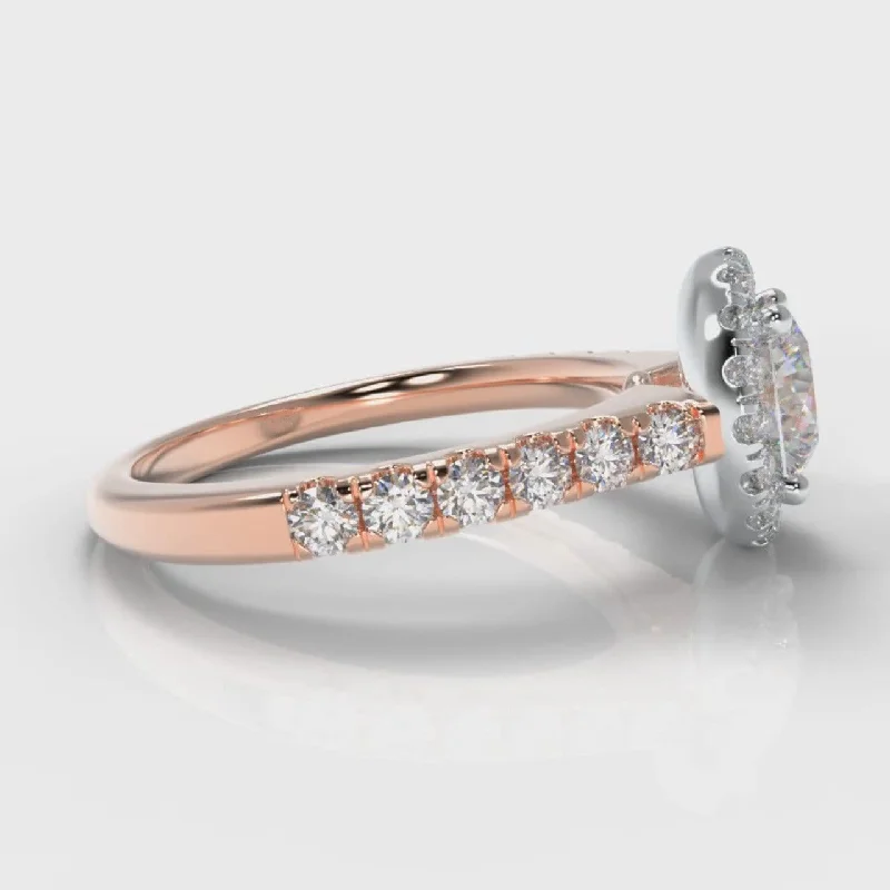 Micropavé Round Brilliant Cut Diamond Halo Engagement Ring - Two Tone Rose Gold