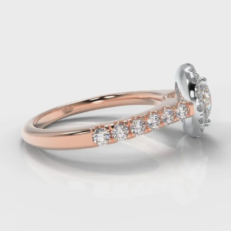 Micropavé Round Brilliant Cut Diamond Halo Engagement Ring - Two Tone Rose Gold