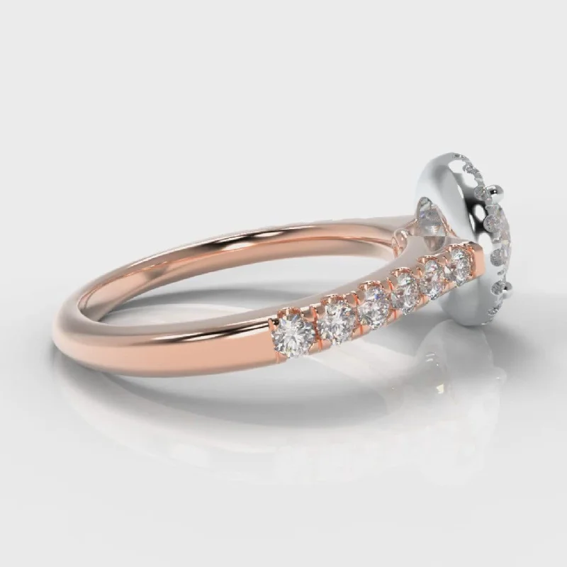 Micropavé Round Brilliant Cut Diamond Halo Engagement Ring - Two Tone Rose Gold