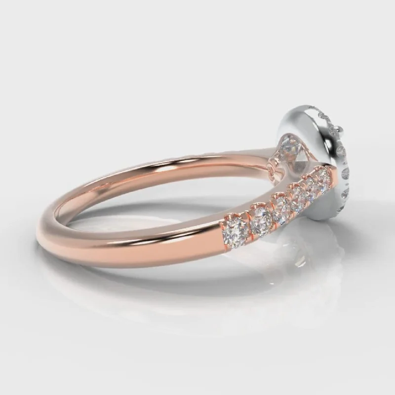 Micropavé Round Brilliant Cut Diamond Halo Engagement Ring - Two Tone Rose Gold