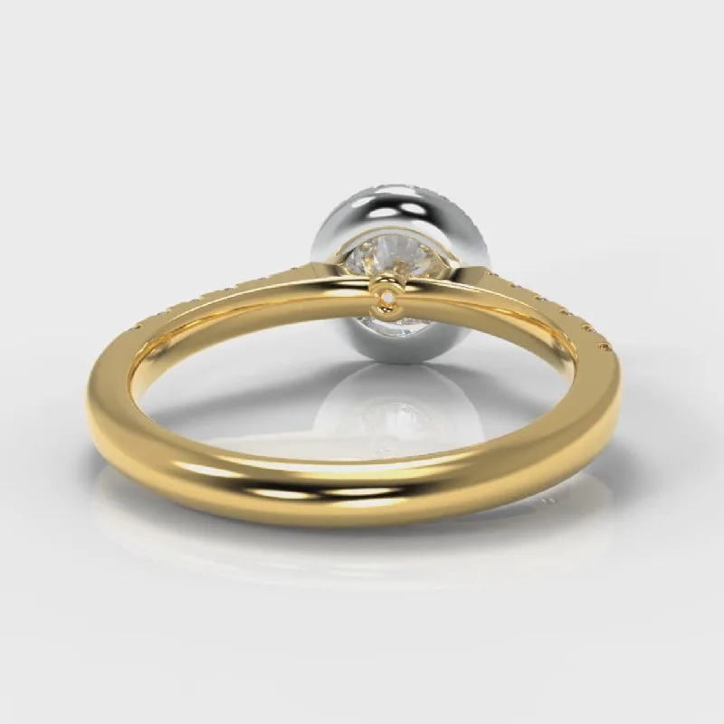 Micropavé Round Brilliant Cut Diamond Halo Engagement Ring - Two Tone Yellow Gold