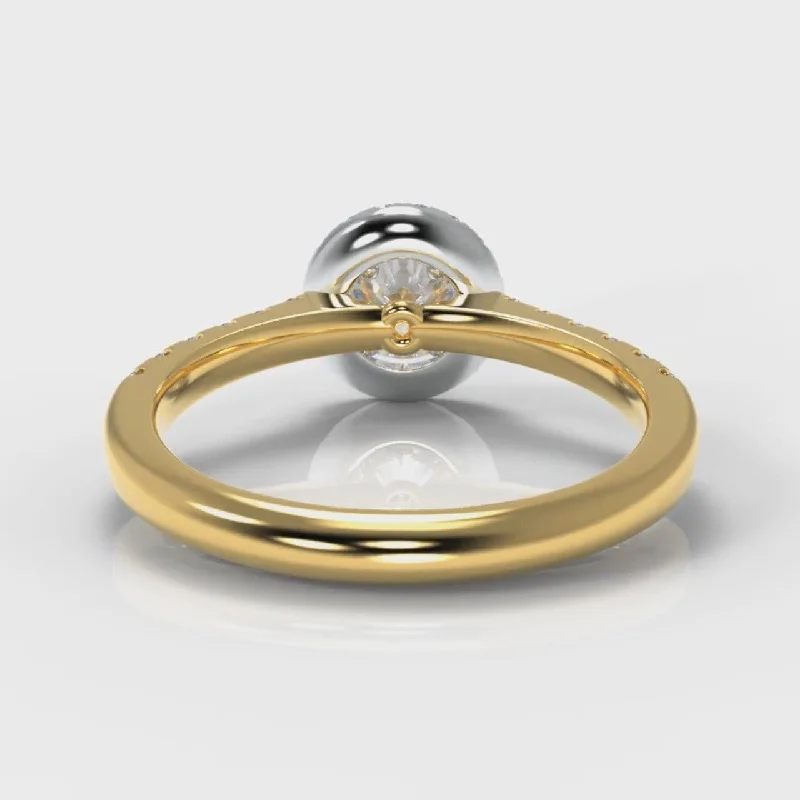 Micropavé Round Brilliant Cut Diamond Halo Engagement Ring - Two Tone Yellow Gold