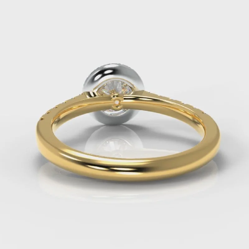 Micropavé Round Brilliant Cut Diamond Halo Engagement Ring - Two Tone Yellow Gold