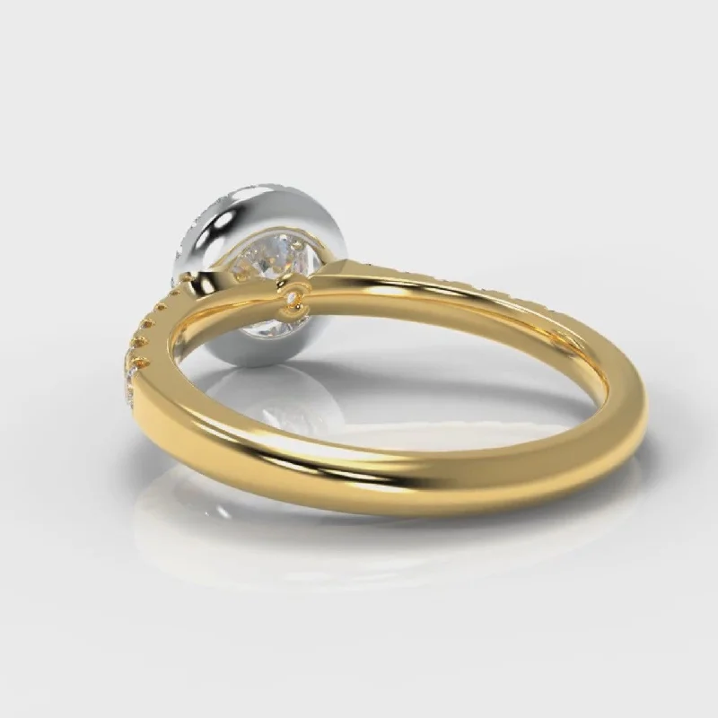 Micropavé Round Brilliant Cut Diamond Halo Engagement Ring - Two Tone Yellow Gold