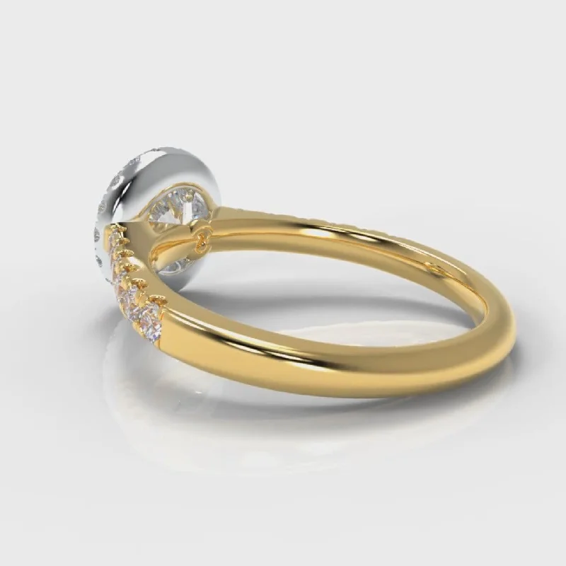 Micropavé Round Brilliant Cut Diamond Halo Engagement Ring - Two Tone Yellow Gold