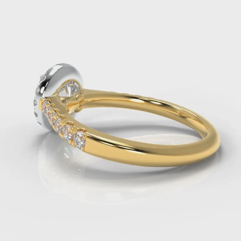 Micropavé Round Brilliant Cut Diamond Halo Engagement Ring - Two Tone Yellow Gold