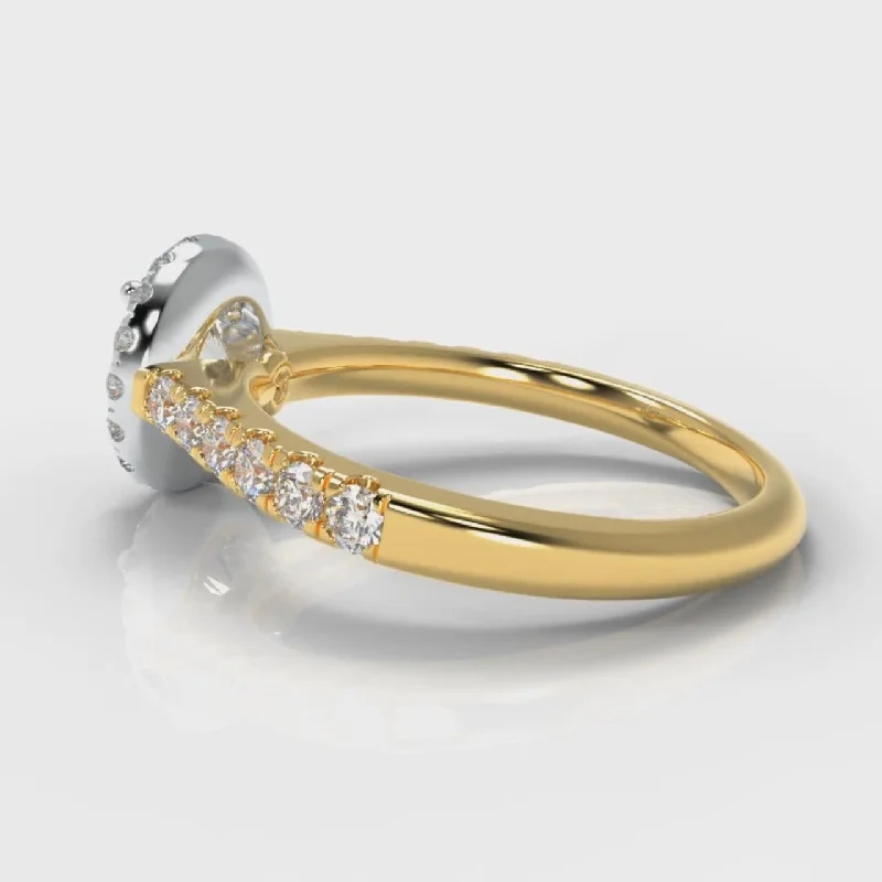 Micropavé Round Brilliant Cut Diamond Halo Engagement Ring - Two Tone Yellow Gold