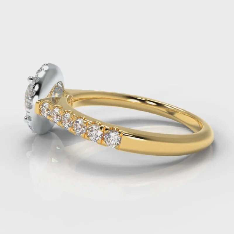 Micropavé Round Brilliant Cut Diamond Halo Engagement Ring - Two Tone Yellow Gold