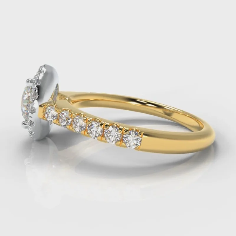 Micropavé Round Brilliant Cut Diamond Halo Engagement Ring - Two Tone Yellow Gold