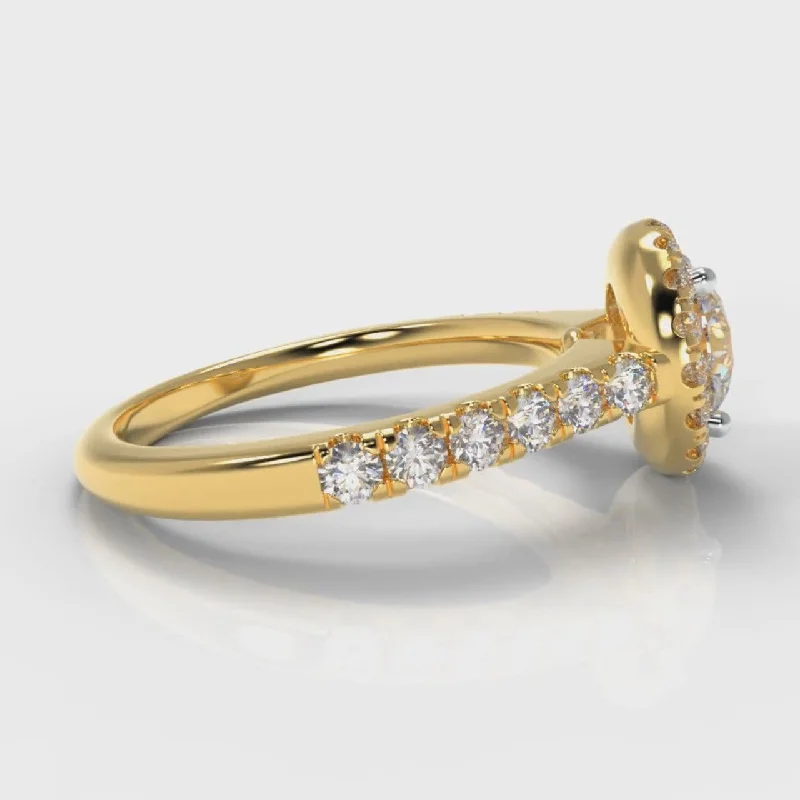 Micropavé Round Brilliant Cut Diamond Halo Engagement Ring - Yellow Gold