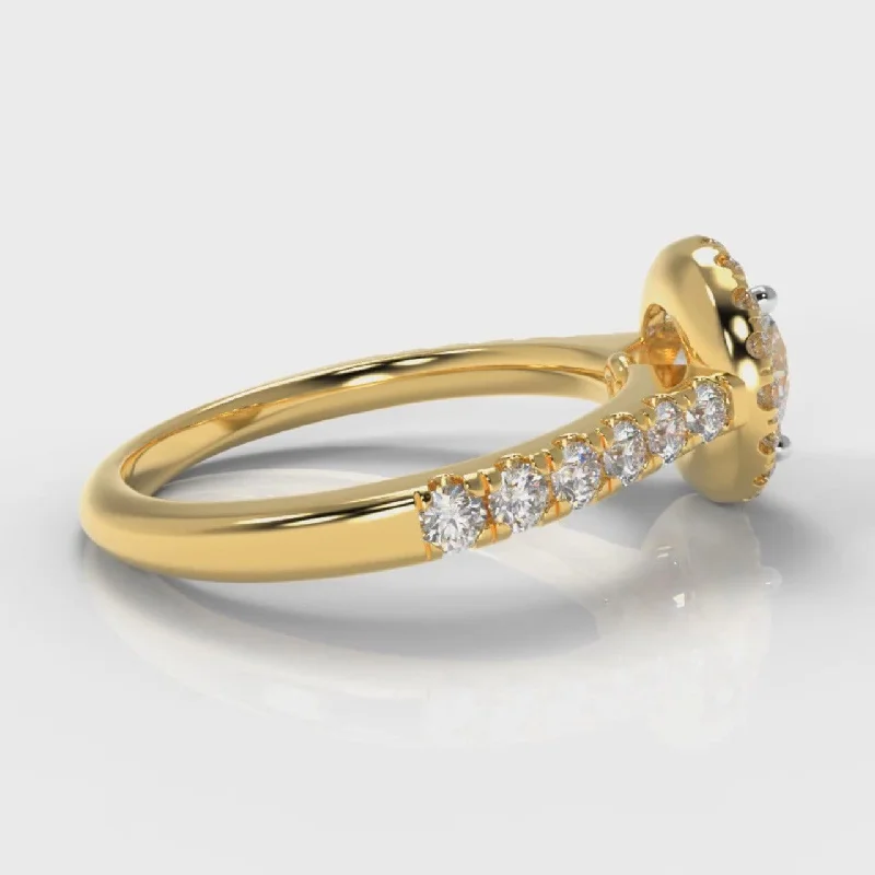 Micropavé Round Brilliant Cut Diamond Halo Engagement Ring - Yellow Gold