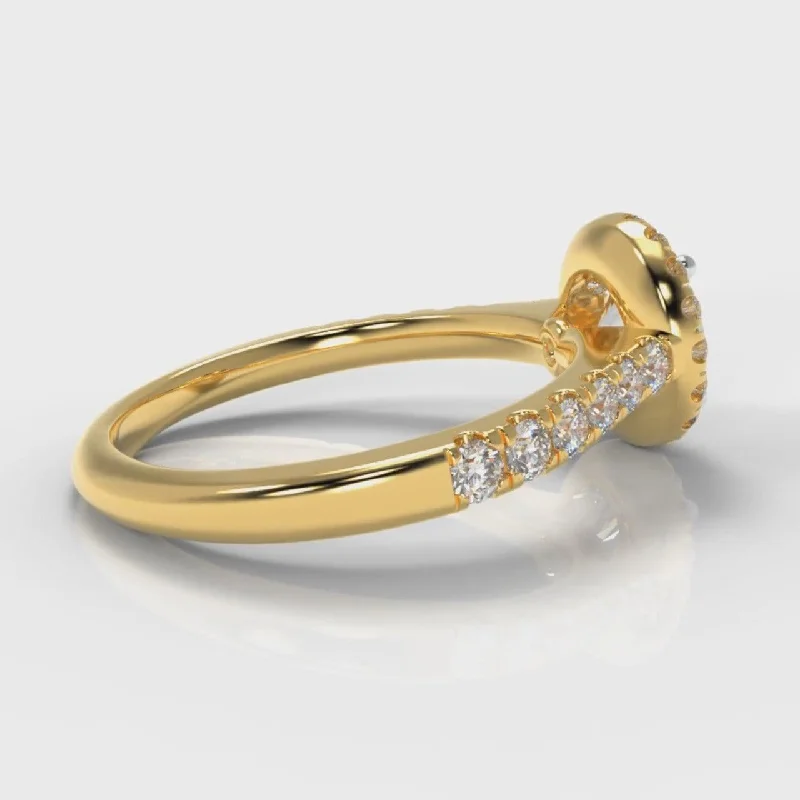 Micropavé Round Brilliant Cut Diamond Halo Engagement Ring - Yellow Gold