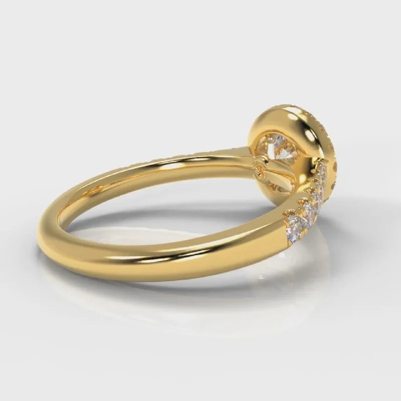 Micropavé Round Brilliant Cut Diamond Halo Engagement Ring - Yellow Gold