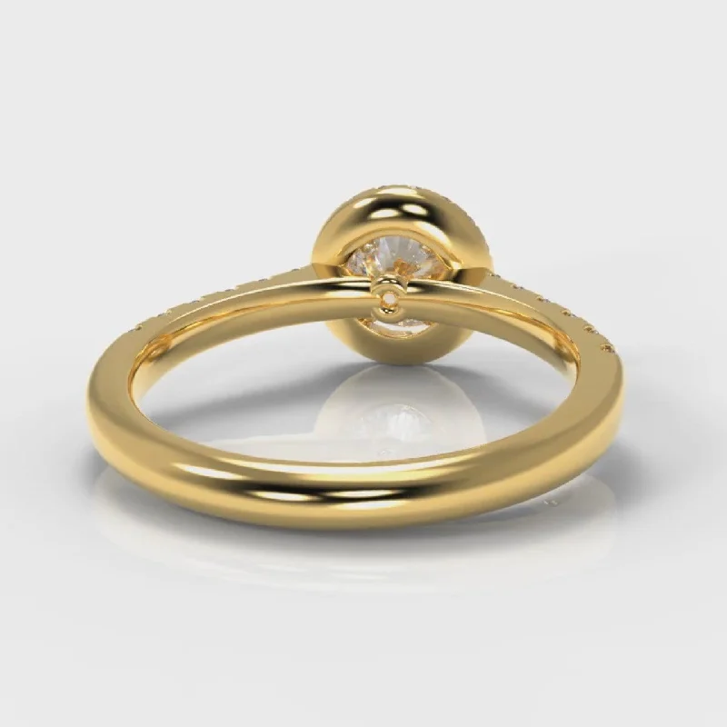 Micropavé Round Brilliant Cut Diamond Halo Engagement Ring - Yellow Gold