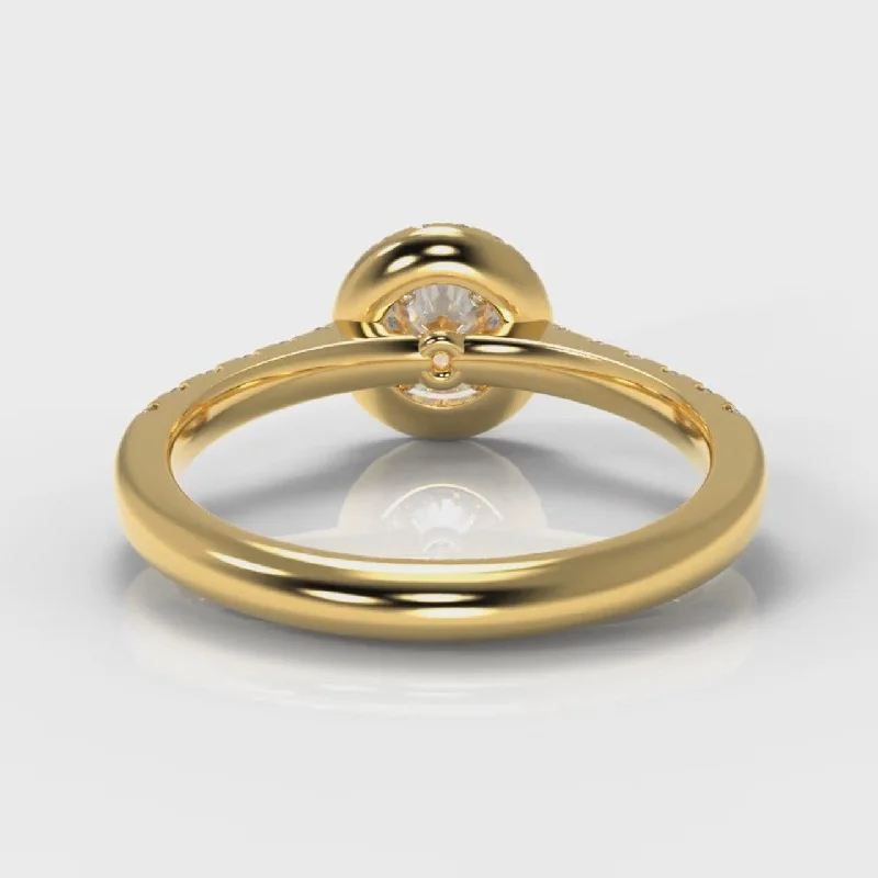 Micropavé Round Brilliant Cut Diamond Halo Engagement Ring - Yellow Gold