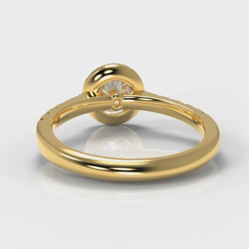 Micropavé Round Brilliant Cut Diamond Halo Engagement Ring - Yellow Gold