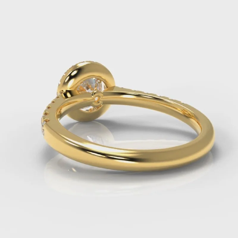 Micropavé Round Brilliant Cut Diamond Halo Engagement Ring - Yellow Gold