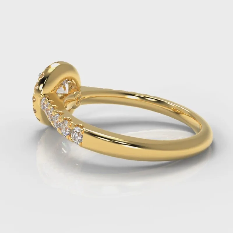 Micropavé Round Brilliant Cut Diamond Halo Engagement Ring - Yellow Gold