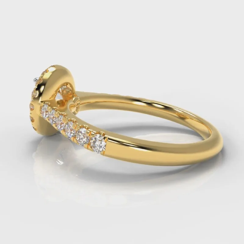 Micropavé Round Brilliant Cut Diamond Halo Engagement Ring - Yellow Gold