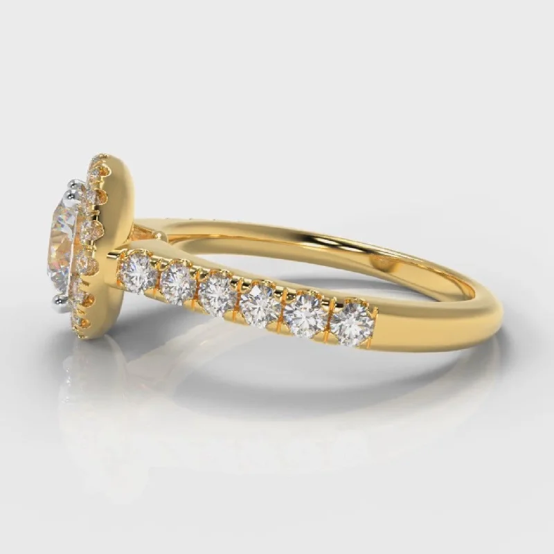 Micropavé Round Brilliant Cut Diamond Halo Engagement Ring - Yellow Gold