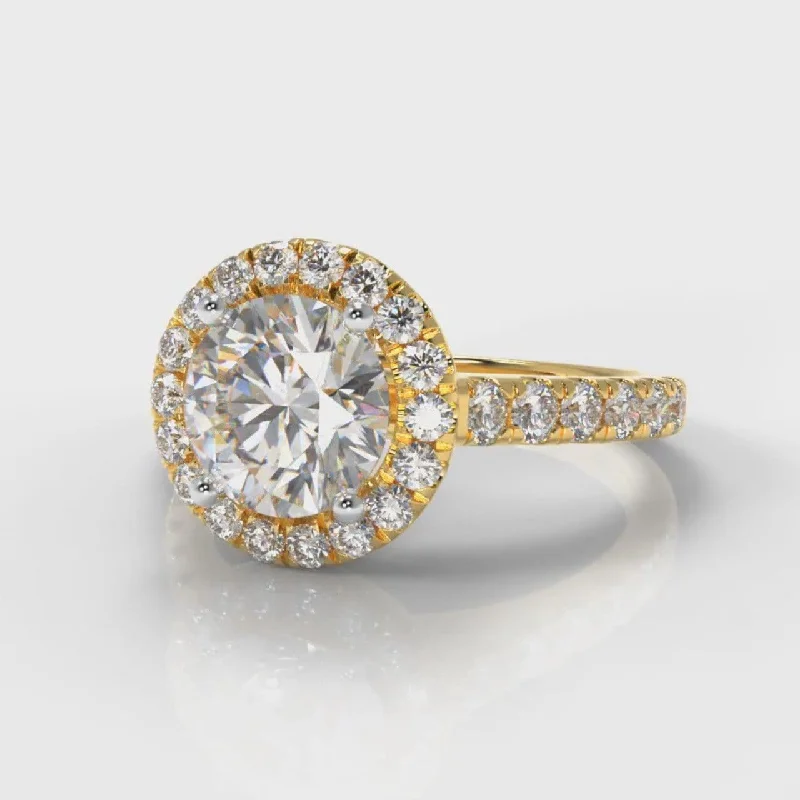 Micropavé Round Brilliant Cut Diamond Halo Engagement Ring - Yellow Gold