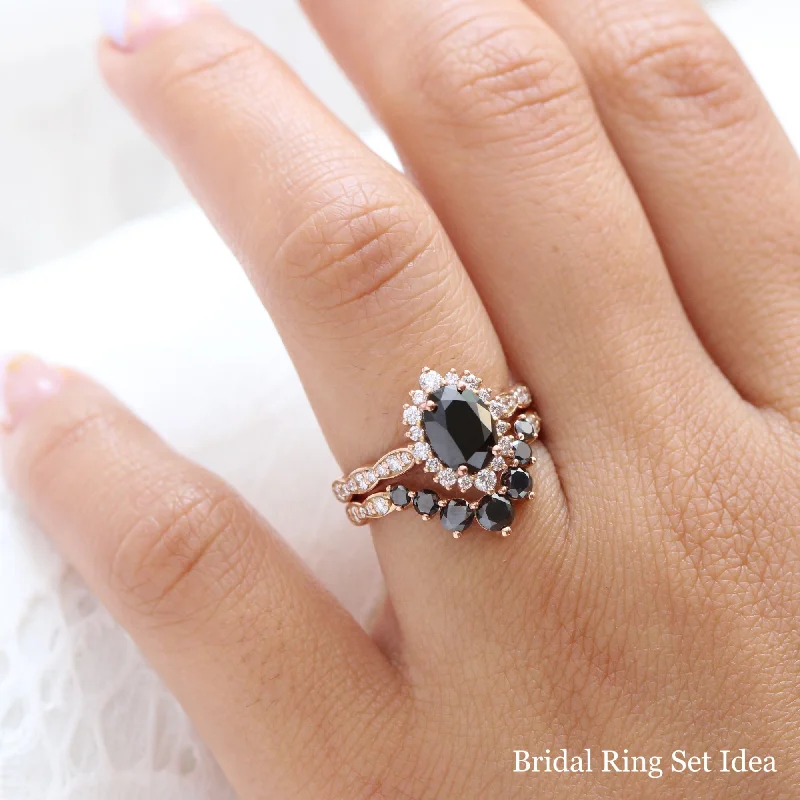 Oval Black Diamond Engagement Ring in Tiara Halo Diamond Scalloped Band