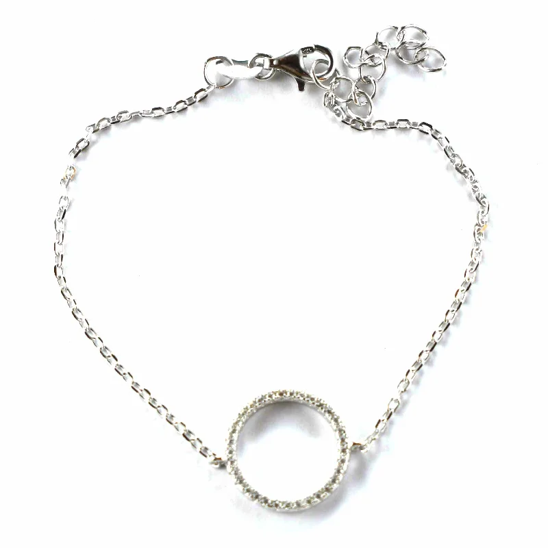 Silver bracelet with circle pattern & white CZ