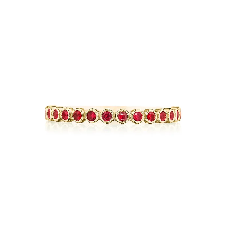 Tacori Sculpted Crescent 18k Gold Bezel Droplet Ruby Wedding Band - Half-Way