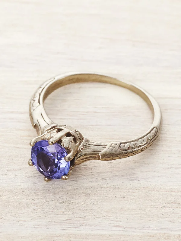 14K Antique Edwardian Solitaire Ring - Tanzanite