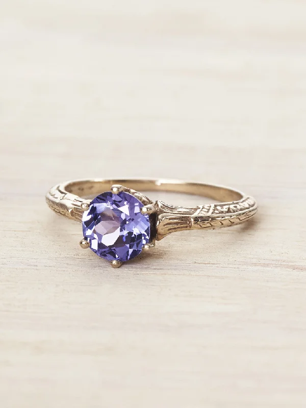 14K Antique Edwardian Solitaire Ring - Tanzanite