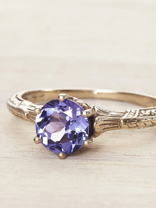 14K Antique Edwardian Solitaire Ring - Tanzanite